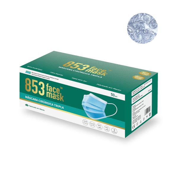 853 Face Mask ™ ASTM Level 3 口罩50片非獨立包裝(葡國腰果花紋)